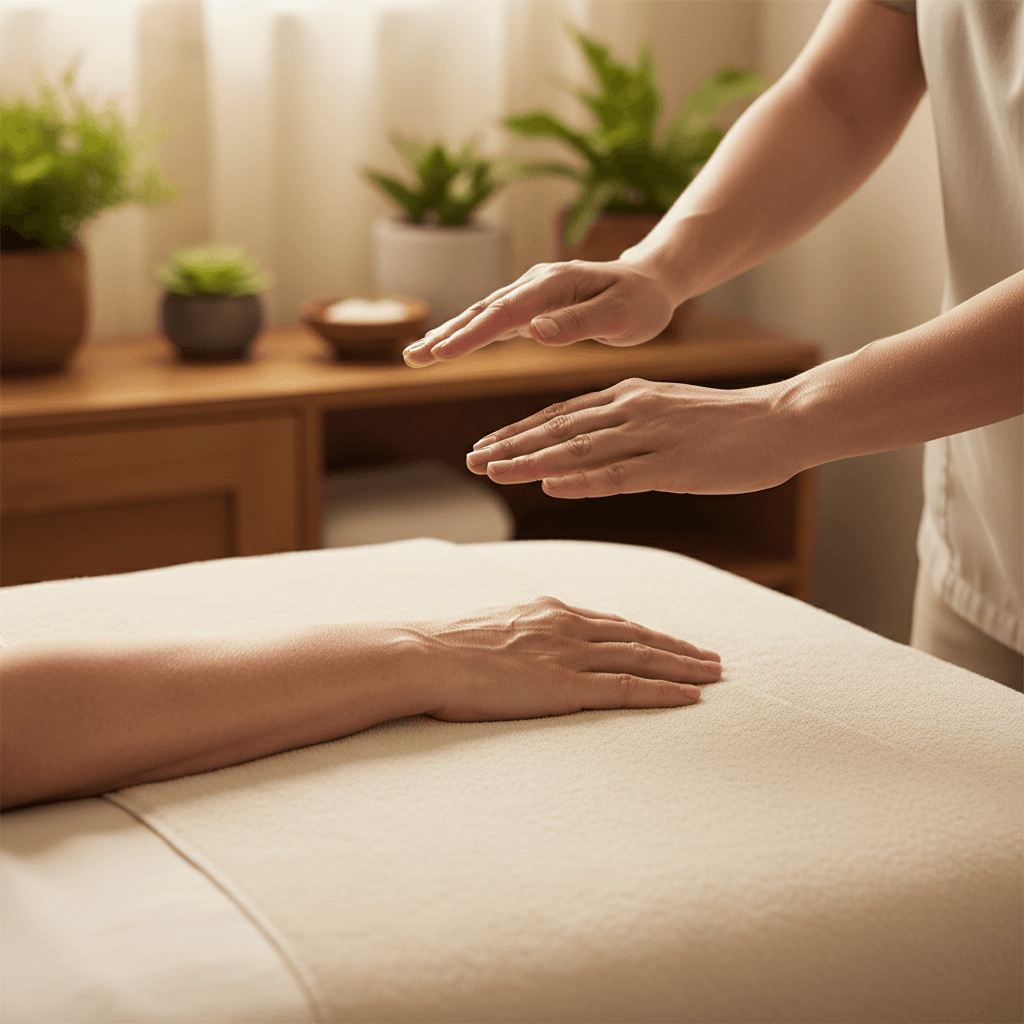 Therapist providing lower back massage at resort venue